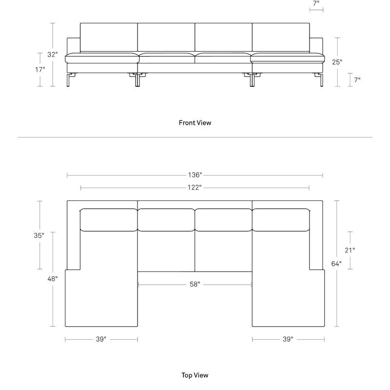 New Standard Chaise Sectional, Maharam Mode in Intaglio Crossweave, White