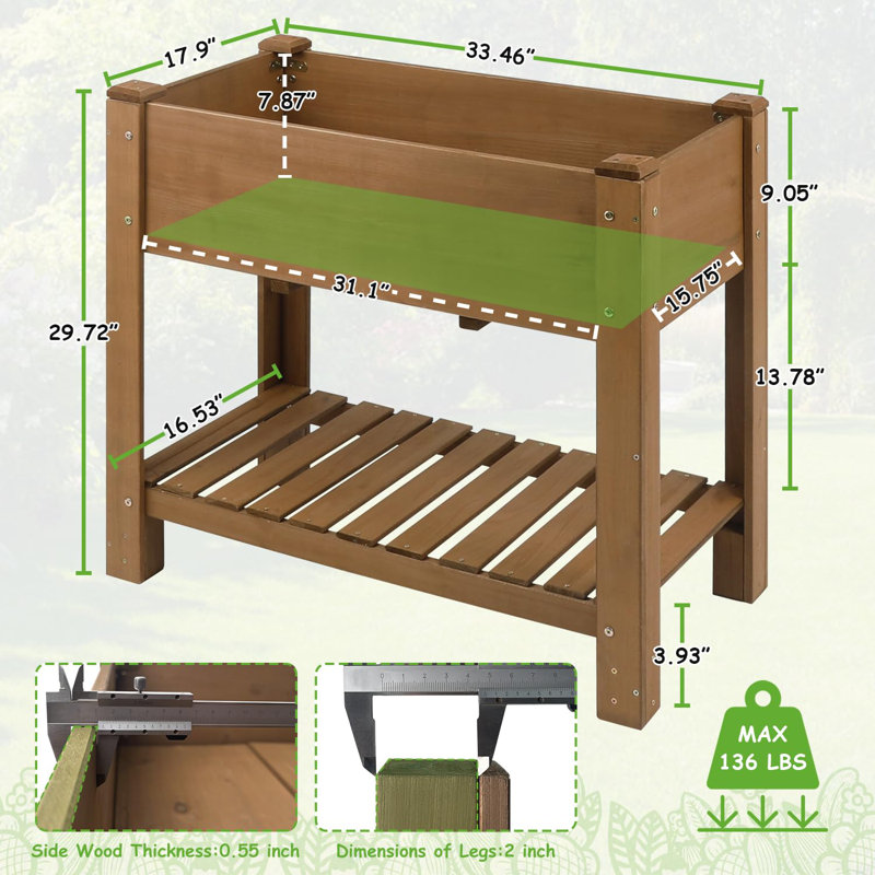 Behn Wooden Raised Garden Bed, 29.72" H x 33.46" W x 17.9" D