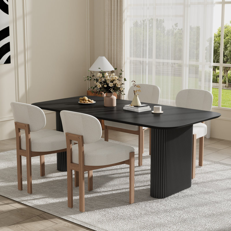 Ensemble de table de salle à manger 70,9 po, Noir, 5 Pieces: Table, 4 Chairs, Beige