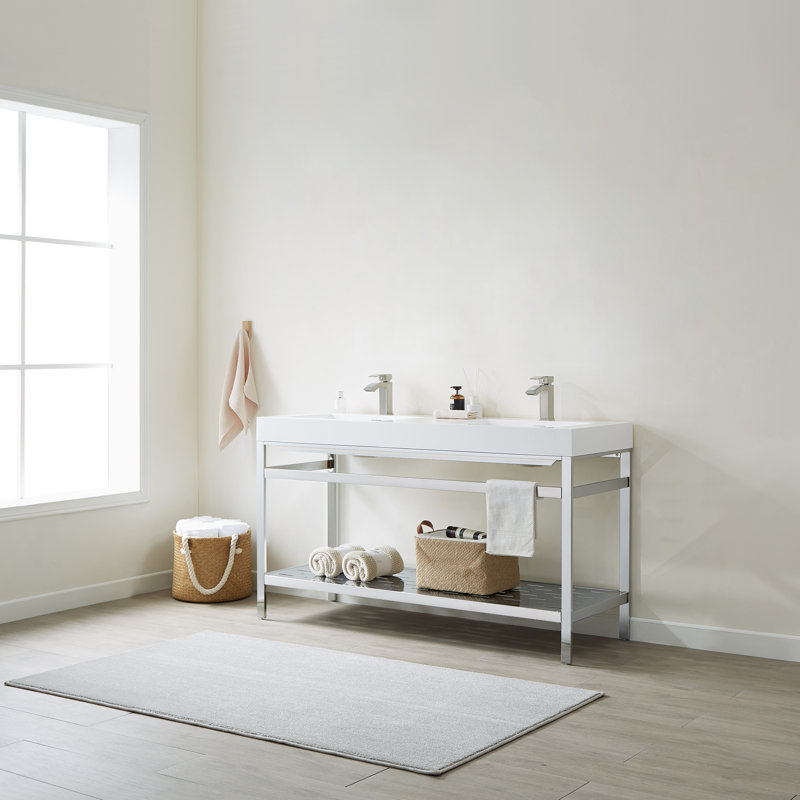 Ensemble de meuble-lavabo 60 po Waite, Blanc, Or brossé / blanc, Double
