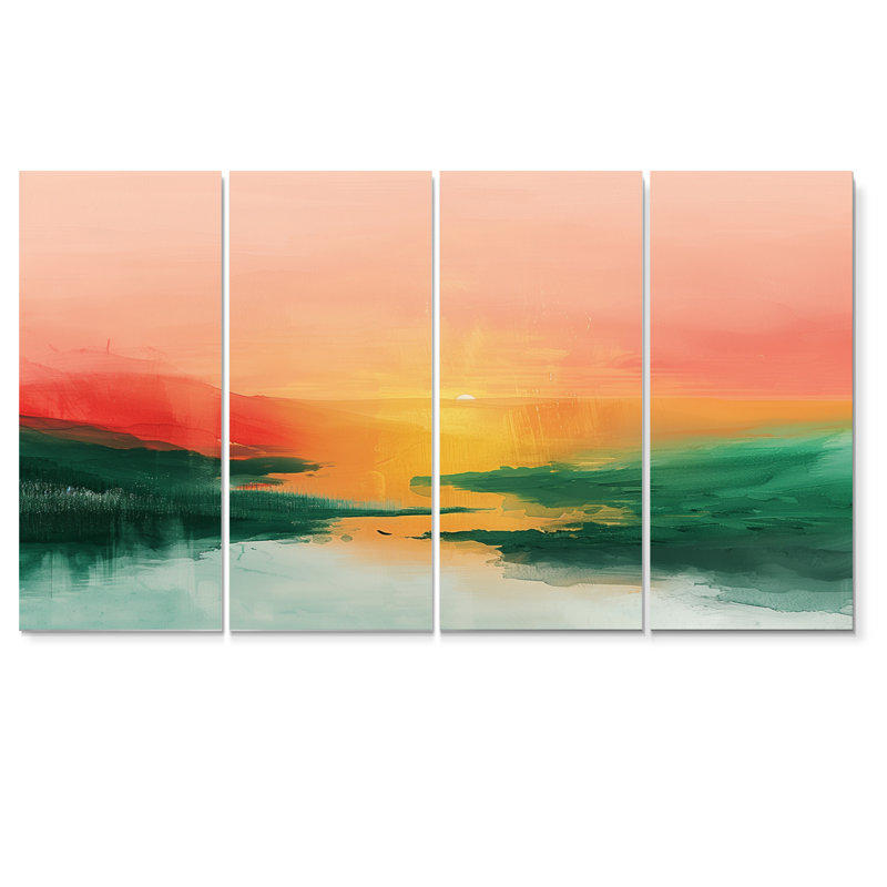 «Green Red Magical Sunset Dunes I - Desert», art mural sur toile, H 28 po x l 48 po