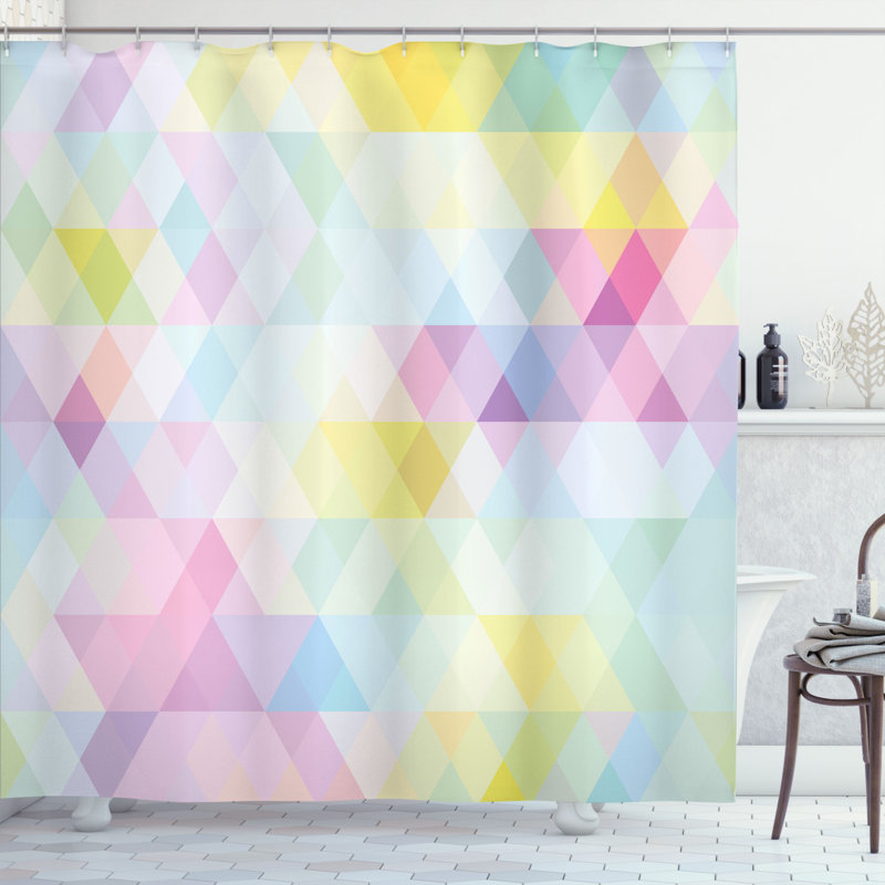 Geometric Shower Curtain with Hooks Included, 70" H x 69" W