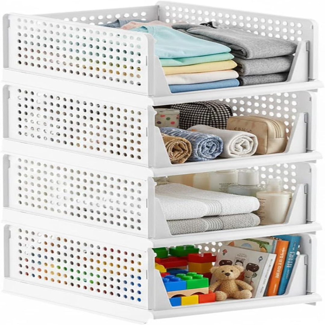 4 Pack Foldable and Stackable Wardrobe Storage Organiser Basket