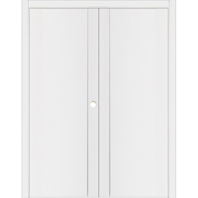 Glam G-Pro 003 Pre-Hung Soft White Laminated Modern Interior Double Door 48in x 80in Left In-Swing