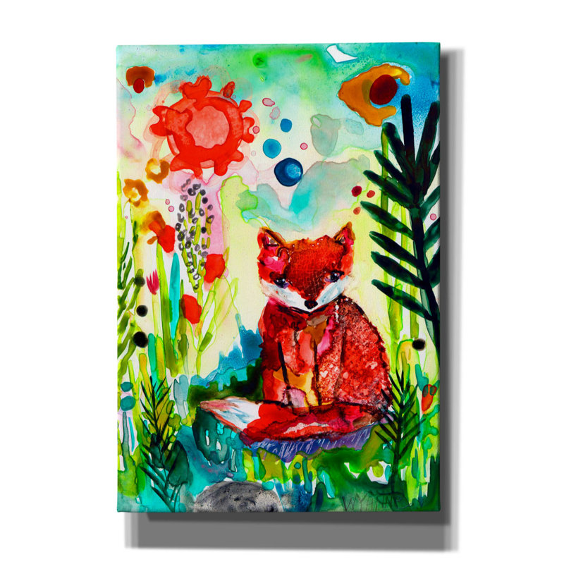 «Bébé renard dans le jardin» par Wyanne, H 26 po x l 18 po x P 0,75 po