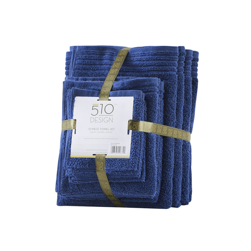 100% Cotton Quick Dry 12 Piece Bath Towel Set, Navy