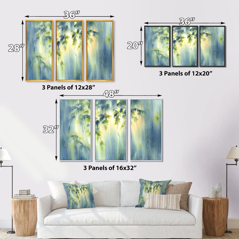 RaIn Falling Down in Green Lit Forest II - ensemble de 3 reproductions sur toile, Noir, noir, noir, noir, H 28 po x l 36 po