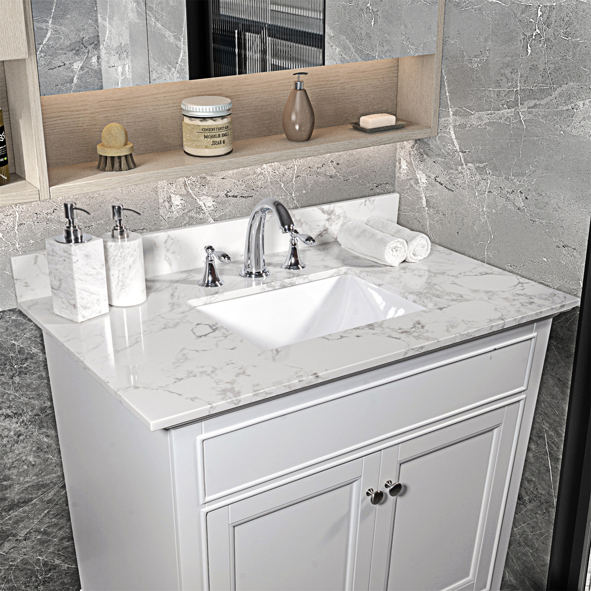 Winston Porter Bathroom Vanity Top Stone Carrara New Style Tops With ...