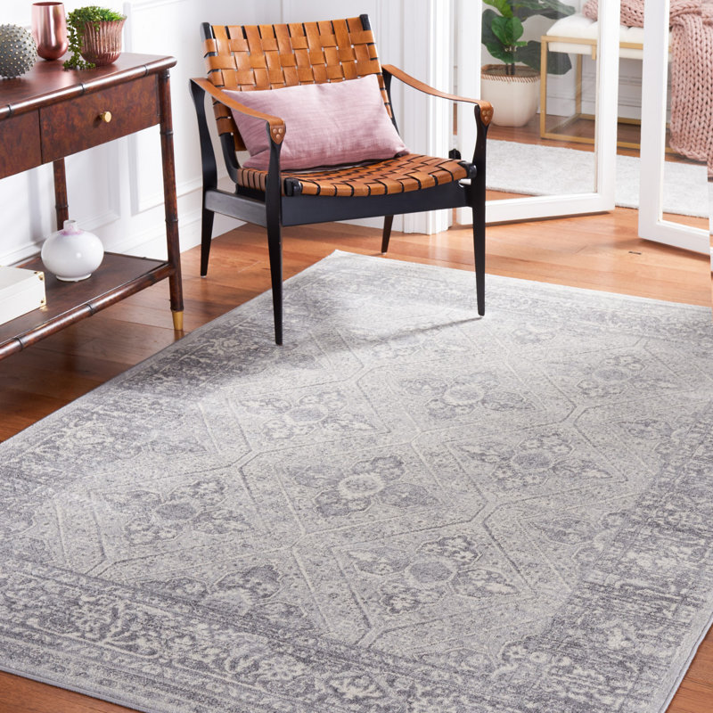 Ivory and Grey Hand-Knotted Synthetic Area Rug