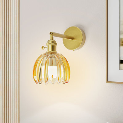 Dimmable Wall Sconce Adjustable Steel Arm with Tulip Glass Shade Bedroom & Living Room 16 RGB Colors Wall Light Decorative for Hallway, Lounge & Dining Rooms