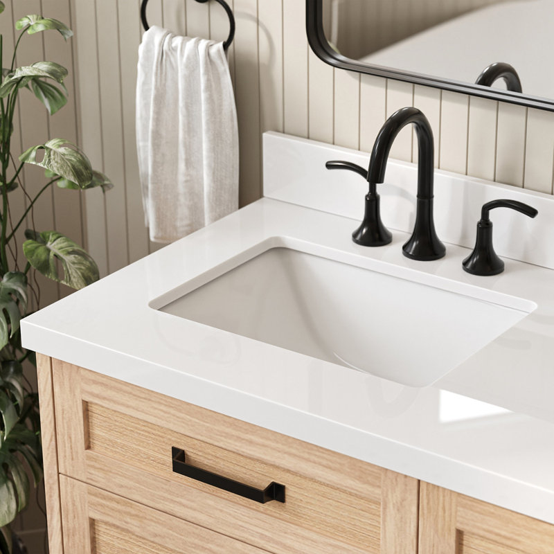 Ariel Monroe 67 Inch Double Rectangular Sink Bathroom Vanity With Quartz Countertop, Oak