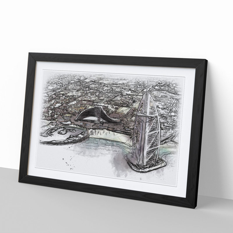 The Burj Al Arab in Dubai Vol.3 Sketch - Picture Frame Graphic Art, 27cm H x 36cm W x 2cm D, Black Framed