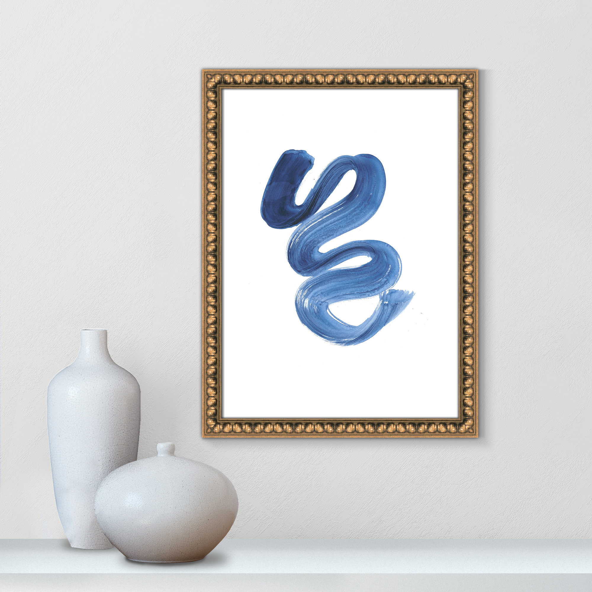 Slinky Indigo II by Filippo Ioco  - Painting Print, 23" H x 17" W x 1.13" D, Gold Bead Framed Paper