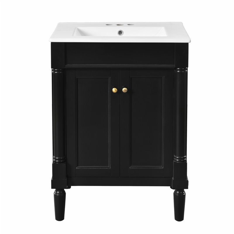 24'' Bathroom Vanity with Top Sink, Black, Gold