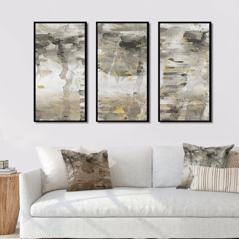 The Modern Gray Forest I - Farmhouse, ensemble d'art mural sur toile encadrée, 3 pièces, H 32 po x l 48 po