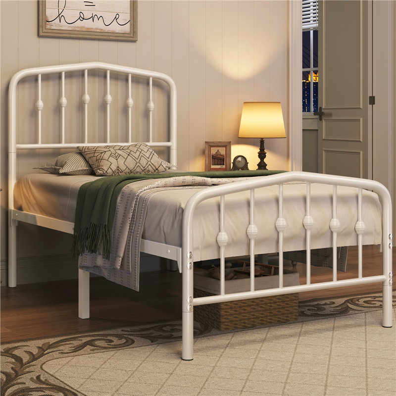 Lit plateforme en métal avec tête de lit Valor, Simple, Blanc