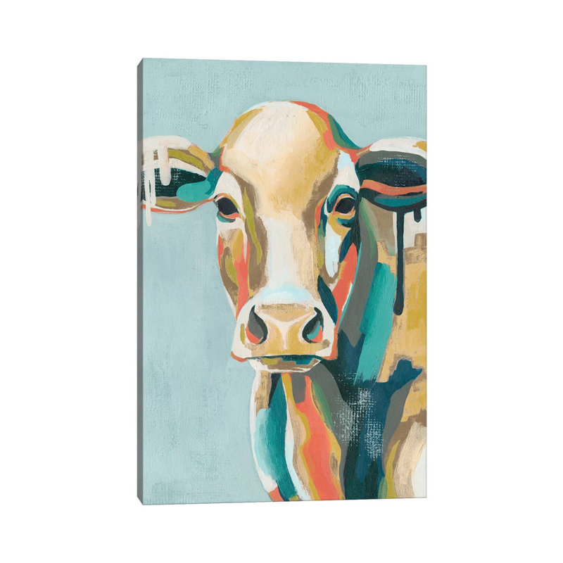 Colorful Cows I by Grace Popp - Wrapped Canvas Painting, 20.32 cm H x 30.48 cm W