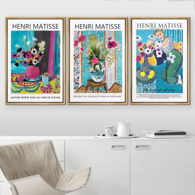 Classical Artwork " IDEA4WALL Framed Wall Art Print Set Still Life With Vase Of Flowers By Claude Monet Nature Wilderness Illustrations Fine Art Rustic Scenic For Living Room, Bedroom, Office " 3 - Pieces