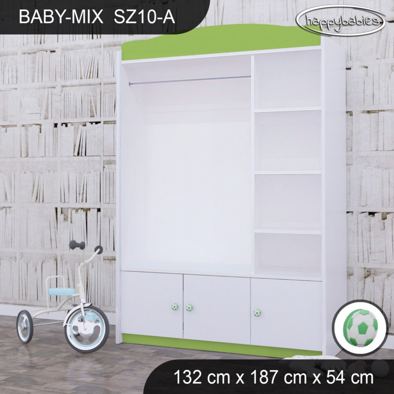 Baby 6 Door Wardrobe, Green/White/Green