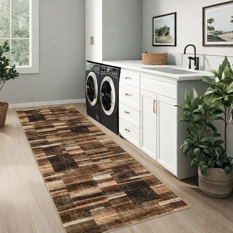 Tapis géométriques lavables pour la maison de bureau, Brown, Rectangle 5' x 7'