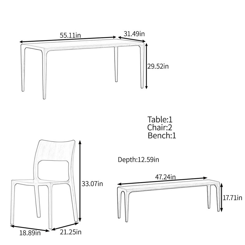 All solid wood multifunctional table set, 29.52"H x 55.11"L x 31.49"W