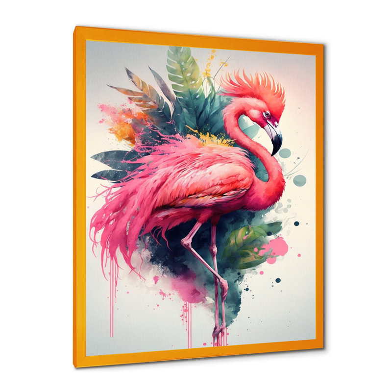 Adorables flamants roses, art floral IV - peinture sur toile, H 32 po x l 24 po x P 1 po, Impression dorée sur toile encadrée