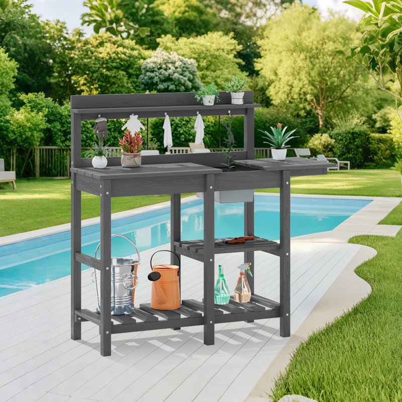 Banc de travail en polyéthylène haute densité avec porte pour évier, Gris