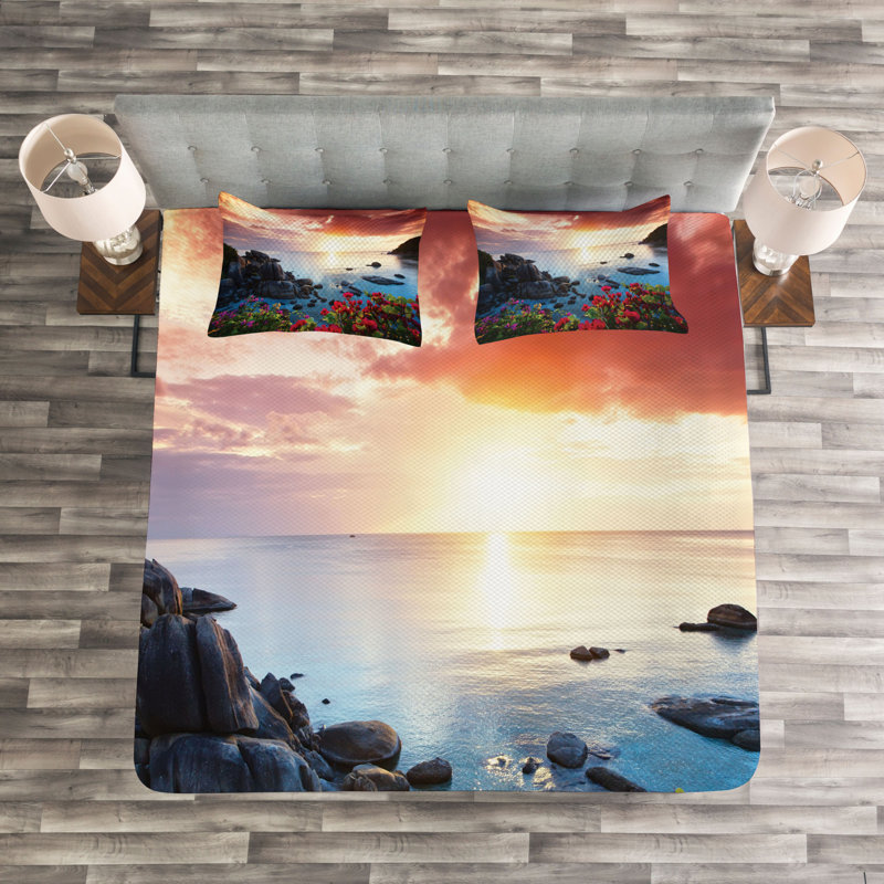 Poppy and Carnation Blossoms Spring Thailand Beach Bedspread Set, 220 x 264 cm
