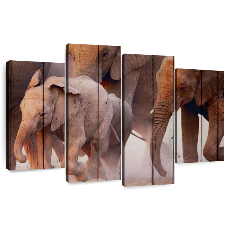 Brampt Elephant On Wood Texture, 48'' H x 75'' W