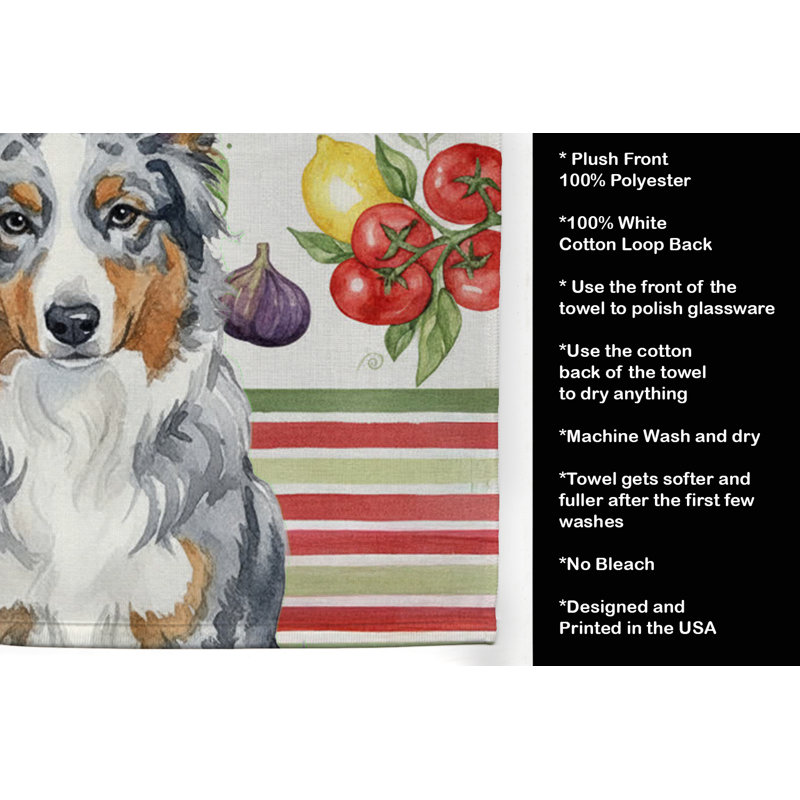 Blue Merle American Shepherd Vegetables Kitchen Towel, Blue Merle American Shepherd