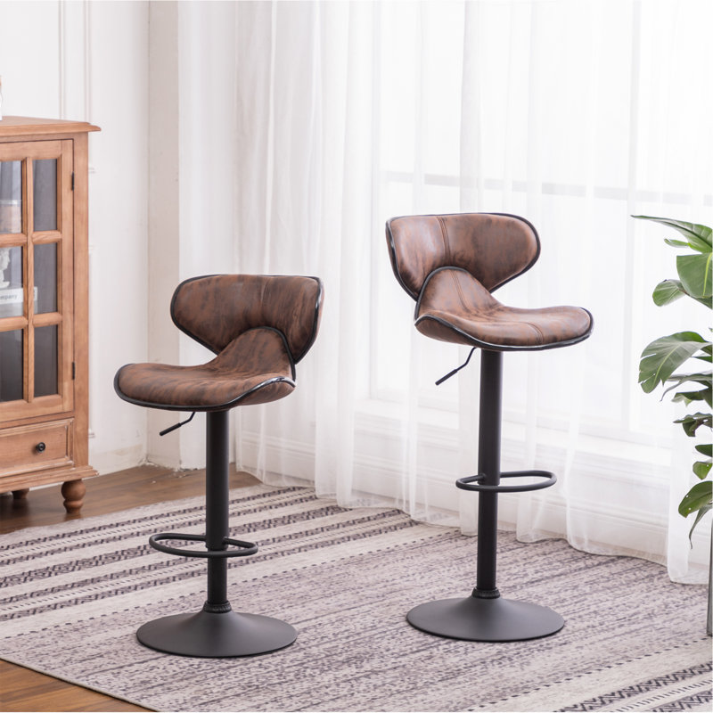Weathered Upholstery Airlift Adjustable Swivel Barstool With Chrome Base, Set Of 2, Brown, Brown