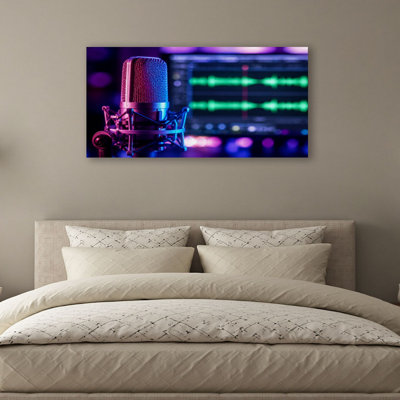Canvas Wall Art Studio Microphone Recording Podcast Audio Wall Decor for Living Room Bathroom Bedroom Office 20"H x 40"W Art Paintings, Ready to Hang