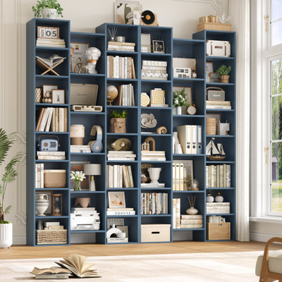 📖✨ 2-Pack 8-Tier Bookcase Set, 21-Cube Storage Bookshelves Unit With Adjustable & Removable Shelves