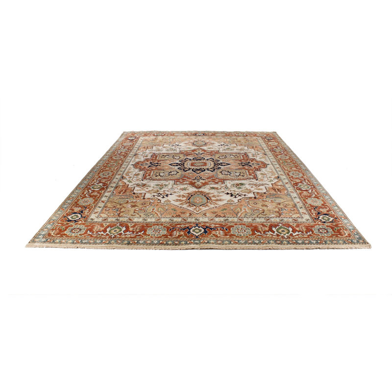Tapis turc ivoire et rouille Oushak, Rectangle 9 pi x 12 pi 2 po
