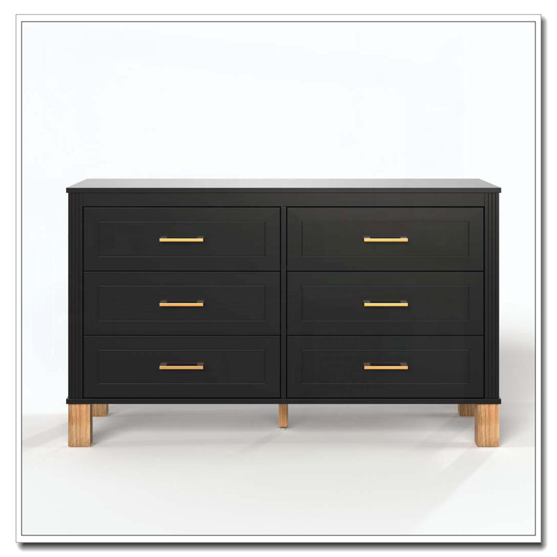 Modern Storage Cabinet with Metal Handles & Solid Wood Legs, Black