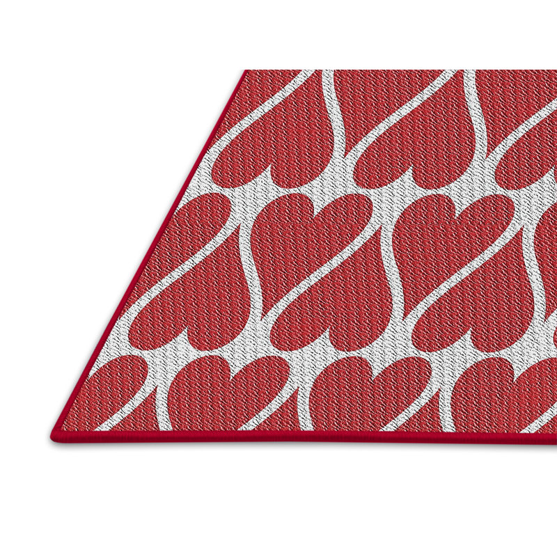 Laine tissé à la machine et polyester rouge/blanc Tapis décoratif, Rectangle 5 pi x 7 pi