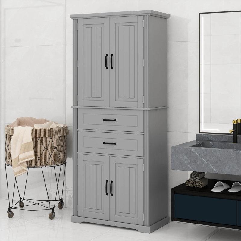 Armoire de rangement pour salle de bain avec espace de rangement multifonctionnel, tablette réglable, Gris