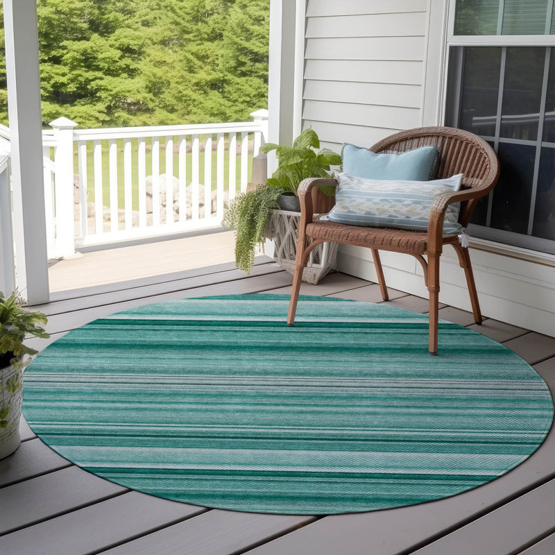 Kinslee Washable Striped Indoor / Outdoor Rug, Round 8'