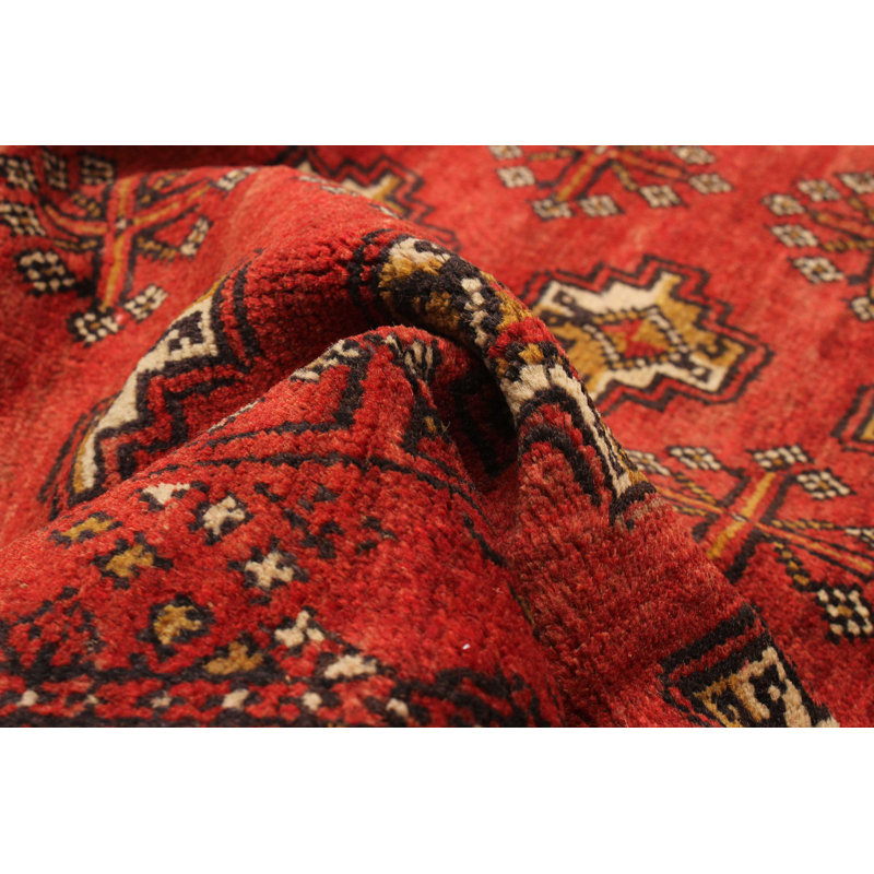 Tapis rouge en laine noué à la main 3 pi 3 po x 6 pi 3 po Teimani