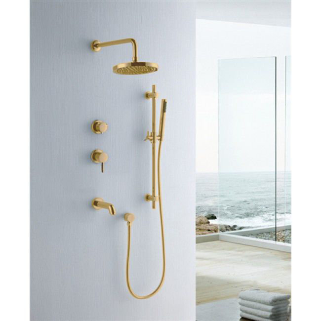 Système de douche en acier inoxydable de 10 pouces avec valve thermostatique et douchette, fixation murale, Doré