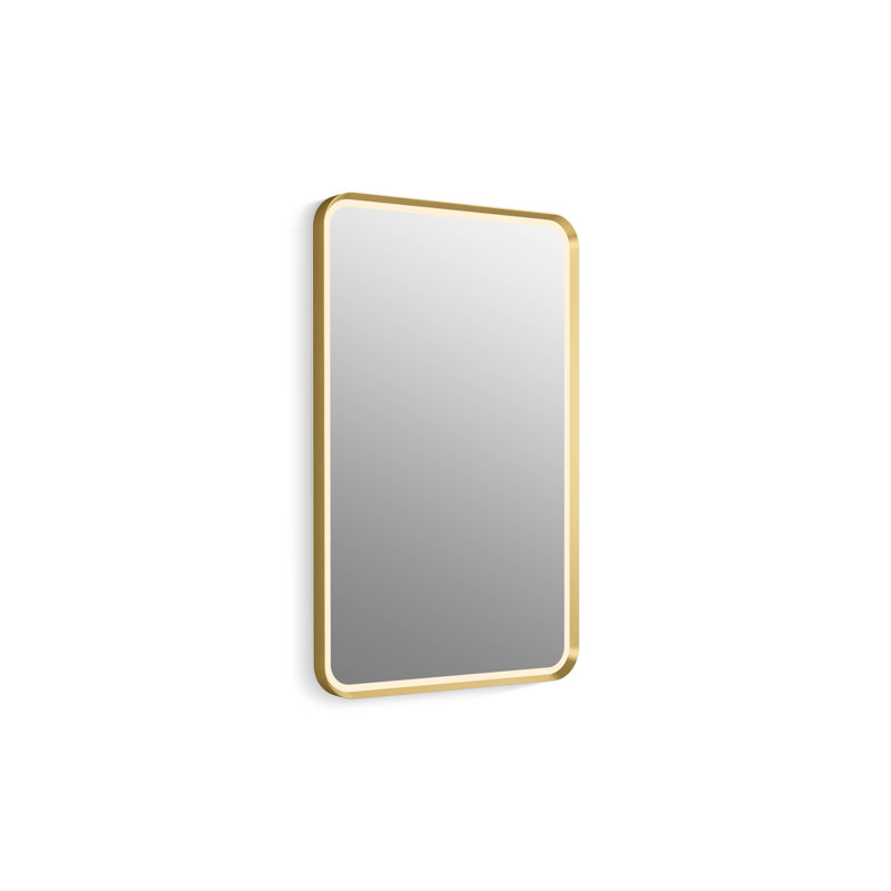 Essential 22" X 34" Rectangular Lighted Framed Mirror, Brushed Gold