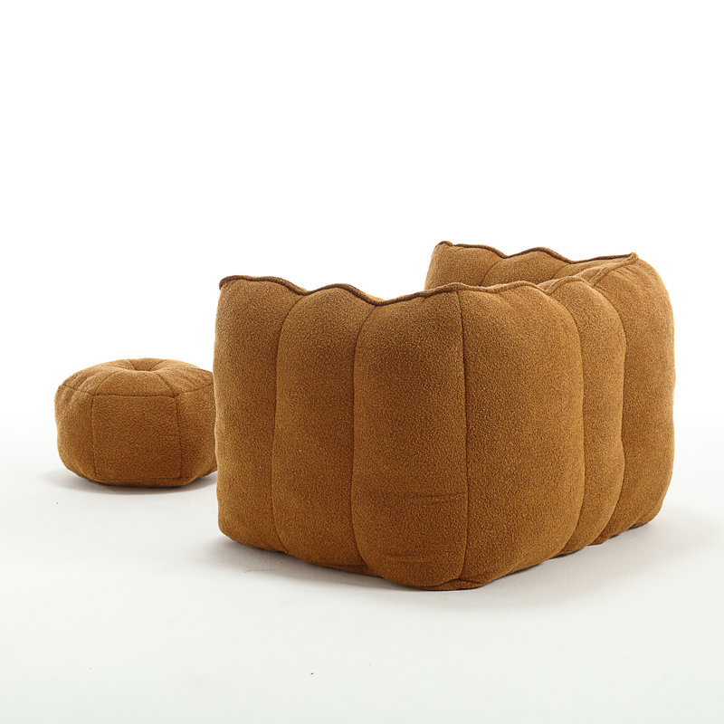 Soft Bean Bag Chair With High Resilient Foamfor Living Room And Bedroom, Khaki/Yellow Chenille