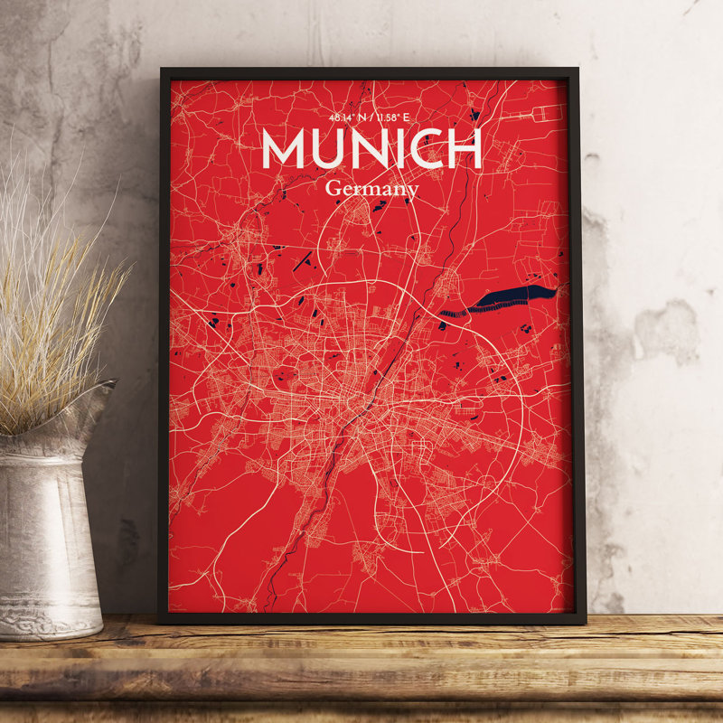 Munich City Map - No Frame Print, 91.4cm H x 61cm W x 0.13cm D, Pink
