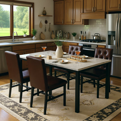 5-Piece Dininng Room Table Set with 4 Uphosltered Dining Chairs, Faux Marble Table Top and Robust Metal Frame Dining Table Set of 5, Space-Saving Design Dinette Set for Home Furniture Kitchen Restaurant