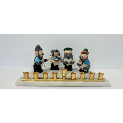 Handcrafted Fima-Style Figurine Menorah On Marble Base