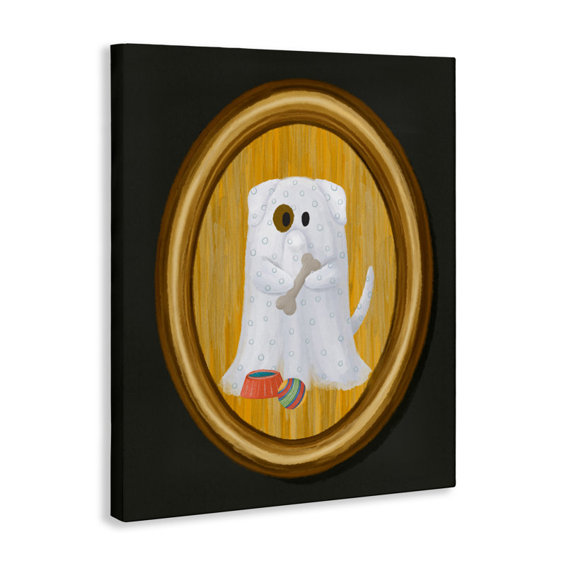 Chien fantôme avec toile d'os, design par Jennifer Stith, H 20 po x l 16 po