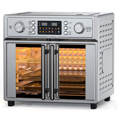 Air Fryer Oven 26Qt, 7 In 1 Bake Roast Grill Toast Dehydrate Defrost, 14 Presets, 1700W, Silver Stainless Steel