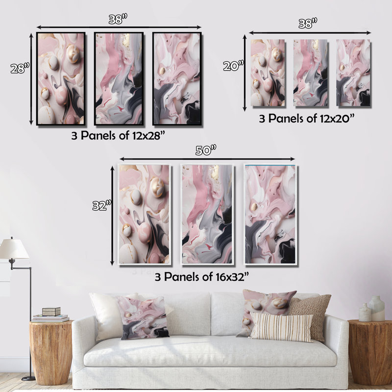 3 pièces sur toile - Marbre uni, H 40 po x l 60 po, Toile tendue