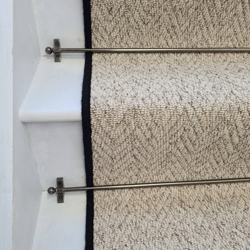 Herringbone Berber Beige Stair Runner With 100% Pure Wool Edge, Stair Runner 55 x 650 cm