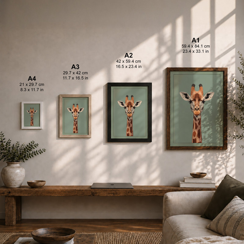 Giraffe Portrait Modern - Framed Print, A1 - 84.1 x 59.4 cm, Black